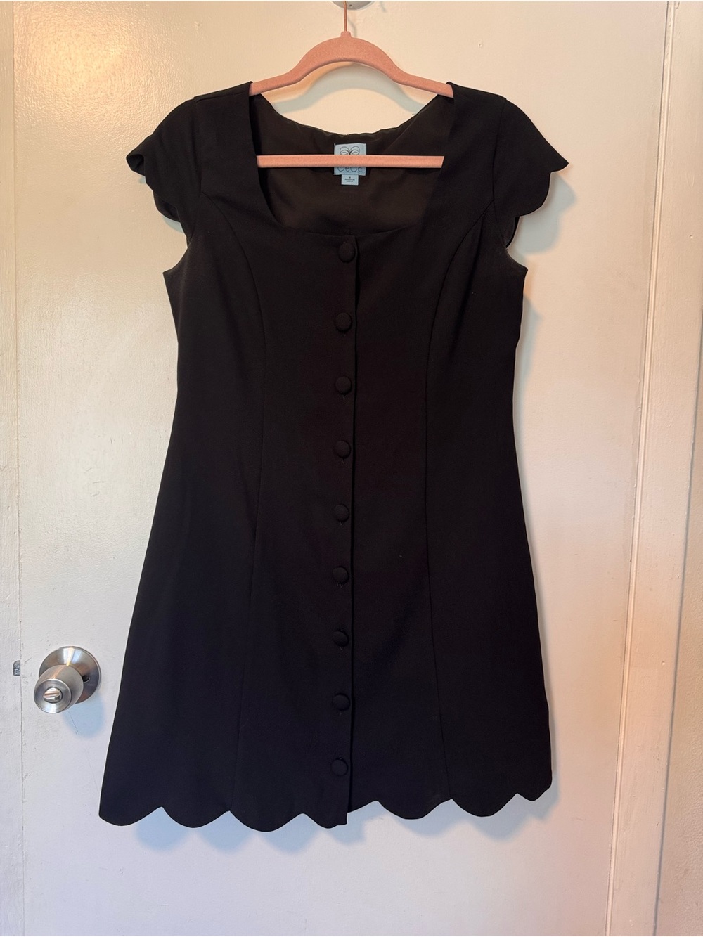 CeCe Black Scallop-Trim Button-Front Mini Dress